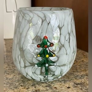 Hand Blown Glass with Applied Christmas Tree Art Glass Made In Mexico